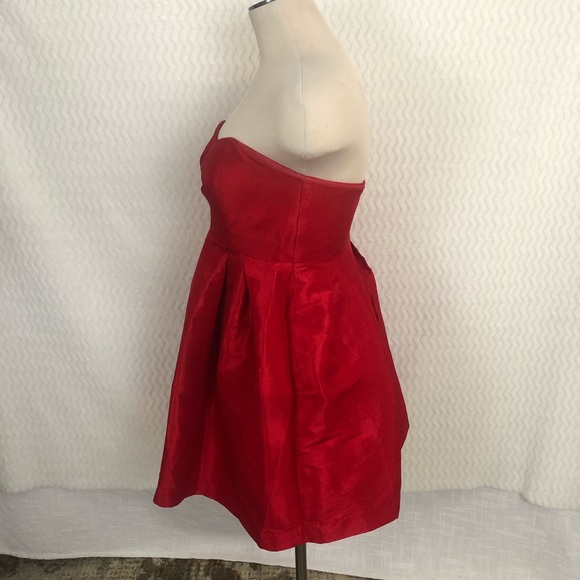Mikael Aghal Red Pleated Mini Dress Sz 4 - Picture 2 of 6